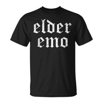 Elder Emo Gothic Text Joke Funny Old Emo Fans Unisex T-Shirt - Monsterry CA