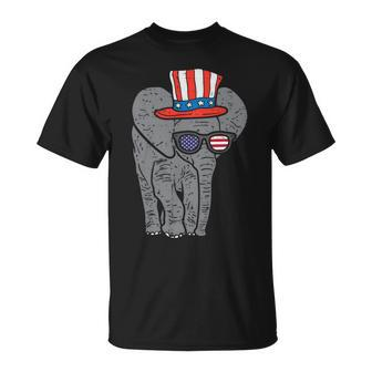 Elephant American Flag Usa 4Th Of July Fourth Patriot Animal Unisex T-Shirt - Monsterry
