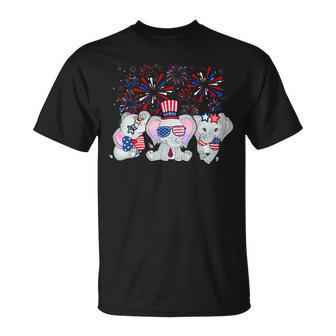 Elephant Fireworks Sunglasses Hat Merica Funny 4Th Of July Unisex T-Shirt - Monsterry