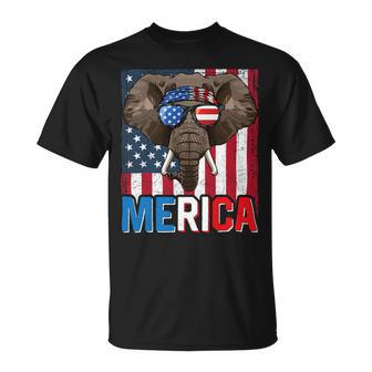 Elephant Merica 4Th Of July American Flag Usa Republican Unisex T-Shirt - Monsterry