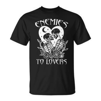 Enemies To Lovers Skeleton Bookish Romance Reader Book Club Unisex T-Shirt | Mazezy