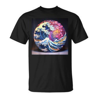Ephemeral Greatness Japanese Wave And Blossoms T-Shirt | Mazezy