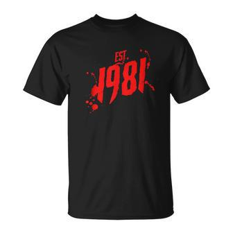 Est 1981 80'S Style Slasher Horror Movie Birth Year Slasher T-Shirt | Mazezy