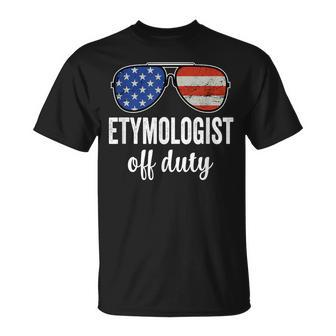 Etymologist Off Duty American Flag Sunglasses T-Shirt | Mazezy