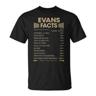 Evans Name Gift Evans Facts V3 Unisex T-Shirt - Seseable