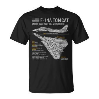 F14 Tomcat F14 Aircraft Airplane Blueprint Facts Unisex T-Shirt | Mazezy