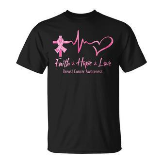 Faith Hope Love Breast Cancer Awareness Ribbon Heartbeat T-Shirt