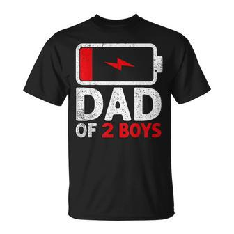 Fathers Day Dad Of 2 Two Boys Low Battery Daddy Gifts Gift For Mens Unisex T-Shirt | Mazezy
