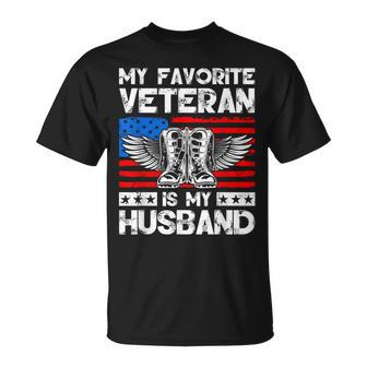 My Favorite Veteran Is My Husband American Us Flag T-Shirt | Mazezy