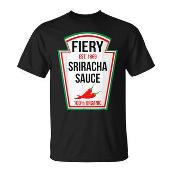 Fiery Sriracha Sauce Bottle Label Halloween Family Matching T-Shirt - Thegiftio UK