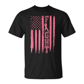 Fight Breast Cancer American Flag Breast Cancer Survivor T-Shirt | Mazezy