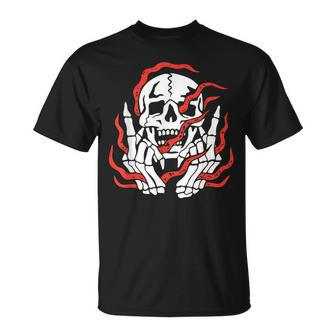 Fire Skeleton Halloween Costume Scary Goth Gothic Skull T-Shirt | Mazezy