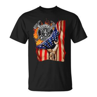 Firefighter American Flag Pride Hand Fire Service Lover Gift Unisex T-Shirt | Mazezy