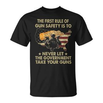 The First Rule Of Gun Safety Is To Never Let On Back T-Shirt | Mazezy