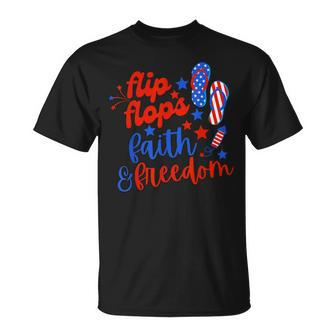 Flip Flops Faith And Freedom Fireworks 4Th Of July Us Flag  Unisex T-Shirt