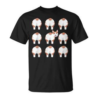 Fluffy Welsh Corgi Butt Pattern Funny Dog Bum Pet Lover Gift Unisex T-Shirt | Mazezy