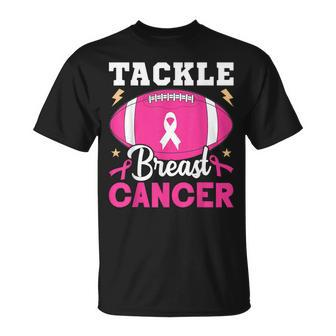 Footbal Tackle Breast Cancer Awareness Pink Ribbon October T-Shirt - Thegiftio
