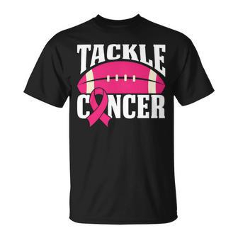 Football Cancer Breast Awareness Tackle Pink Ribbon T-Shirt - Seseable