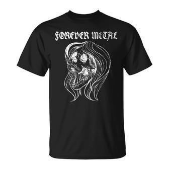 Forever Metal Music Retro Vintage Skull Long Hair Metalhead T-Shirt | Mazezy