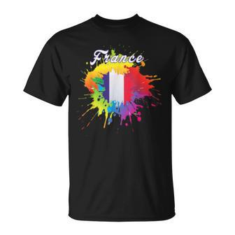 France Flag Pride Gay Colorful Splash French Flag Gift Unisex T-Shirt | Mazezy