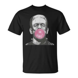 Frankenstein Monster With Pink Bubblegum Bubble T-Shirt