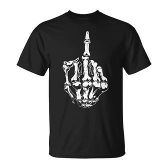 Fuck Off Halloween Skeleton Hand Middle Finger Adults T-Shirt | Mazezy