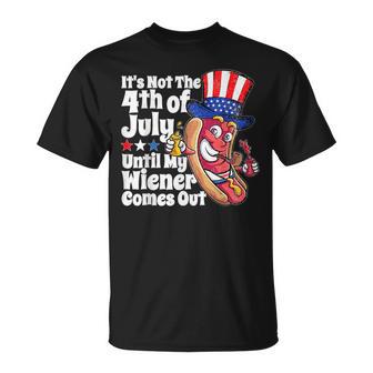 Funny 4Th Of July Hot Dog Wiener Comes Out Adult Humor Gift Humor Funny Gifts Unisex T-Shirt | Mazezy