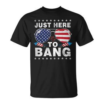 Funny 4Th Of July Im Just Here To Bang Usa Flag Sunglasses 2_1 Unisex T-Shirt - Monsterry
