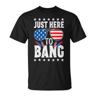 Funny 4Th Of July Im Just Here To Bang Usa Flag Sunglasses 4 Unisex T-Shirt - Monsterry