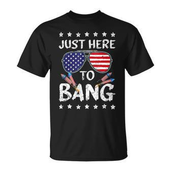 Funny 4Th Of July Im Just Here To Bang Usa Flag Sunglasses 5 Unisex T-Shirt - Monsterry