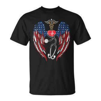 Funny 4Th Of July Nurse Wings Usa Flag Nursing For Nurse Usa Funny Gifts Unisex T-Shirt | Mazezy