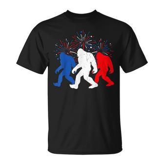Funny 4Th Of July Red White Blue Bigfoot Fireworks Usa Flag  Unisex T-Shirt