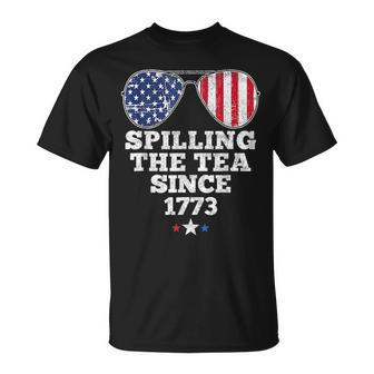 Funny 4Th Of July Spilling The Tea Since 1773 American Flag Unisex T-Shirt - Monsterry DE