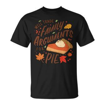 Funny Anti Thanksgiving Family And Pie Joke Meme Unisex T-Shirt | Mazezy