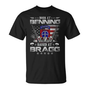 Funny Born At Ft Benning Raised Fort Bragg Airborne Veterans Day For Airborne Paratrooper Division Unisex T-Shirt - Monsterry