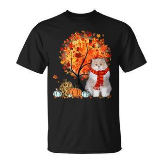 British Longhair Cat Thanksgiving Autumn Cat Lover T-Shirt | Mazezy