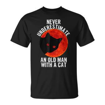 Funny Cat Lover Never Underestimate An Old Man With A Cat Unisex T-Shirt - Seseable