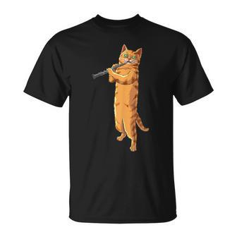 Cat Playing Oboe Cool Animal Pipe Musician Love T-Shirt | Mazezy