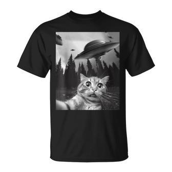 Cat Selfie With Ufos T-Shirt - Monsterry