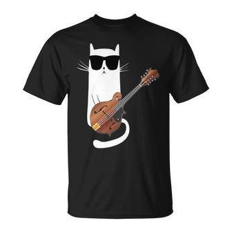 Cat Wearing Sunglasses Playing Mandolin T-Shirt | Mazezy