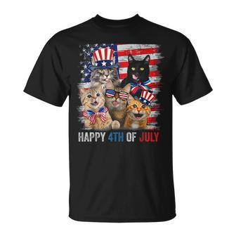Funny Cats Happy 4Th Of July American Us Flag 4Th Of July Unisex T-Shirt | Mazezy DE