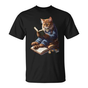 Cats Reading A Book Graphic Cat Kitten Lovers T-Shirt | Mazezy