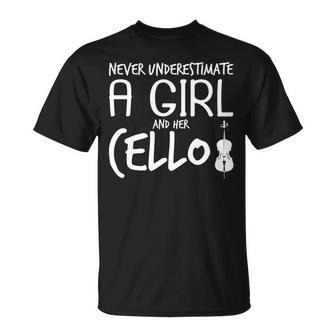Funny Cello Gift Never Underestimate A Girl Unisex T-Shirt - Seseable