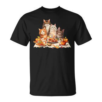 Cute Cat Lover Celebrating Thanksgiving Autumn Dinner T-Shirt | Mazezy