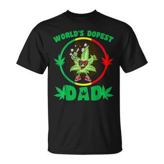 Funny Fathers Day Worlds Dopest Dad Cannabis Marijuana Weed Unisex T-Shirt - Seseable
