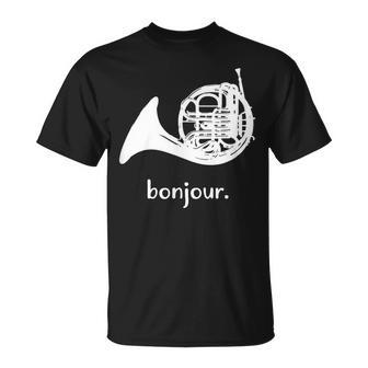 French Horn Bonjour Band Sayings T-Shirt | Mazezy