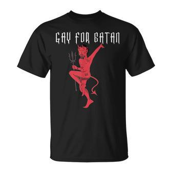Funny Gay For Satan Lgbt Goth Gay Pride Satan Unisex T-Shirt | Mazezy