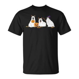 German Shepherd Dogs Dressed As Ghosts Halloween T-Shirt - Monsterry