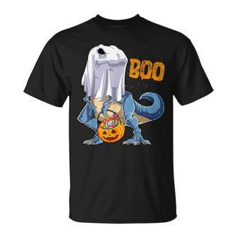 Ghost Dinosaur T Rex Boo Halloween Pumpkin Boys T-Shirt - Monsterry CA