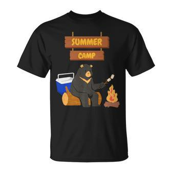 Funny Gifts For Summer Sleepaway Overnight Camp Fire Bear Unisex T-Shirt | Mazezy